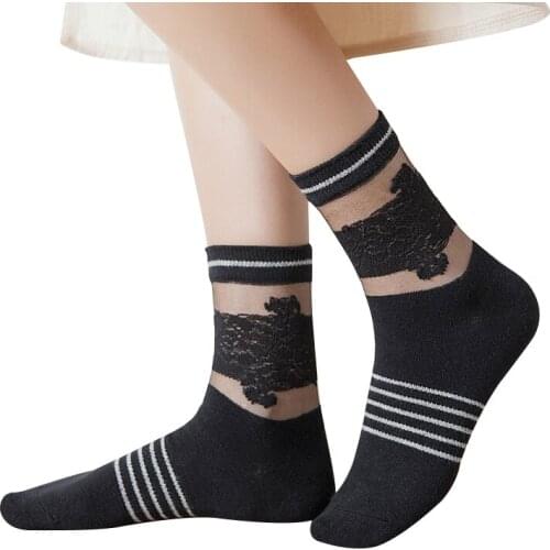 3 Pairs Women Crystal Socks Summer Autumn Thin Cool Lace Sexy Girls Short Sock Meias Breathable Comfort Female Socks Calcetines