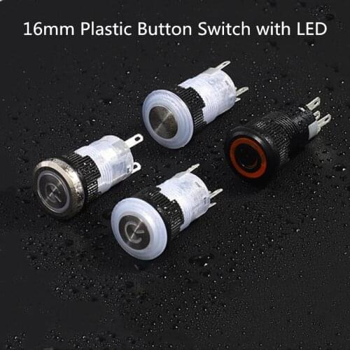 New 16mm Waterproof Plastic Push Button Switch with LED Lamp Momentary Latching PC Power Switches