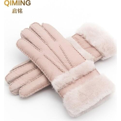 Winter Gloves Women Sheepskin cashmere Fur Warm Gloves Ladies Full Finger Fashion Genuine Leather mitten Five Finger gloves #S1