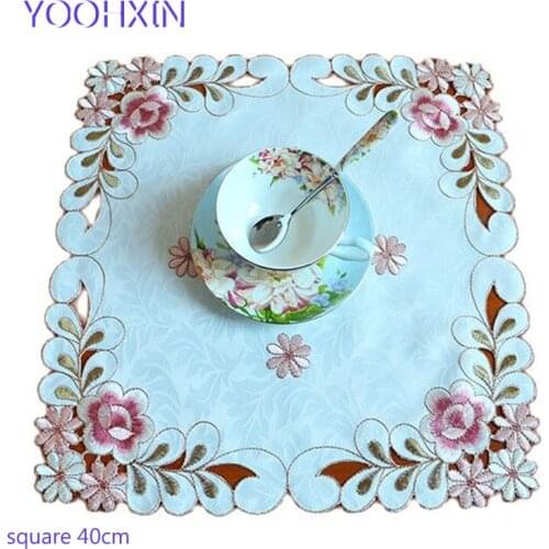 Luxury square Satin Tablecloth Placemat embroidered lace dining tea Table Cover cloth home placemat party kitchen Wedding Decor