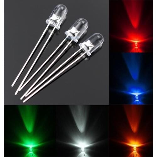 100pcs/lot 5 colors x 20pcs UltraBright Red/Green/Blue/White/Yellow Ultra Bright 5mm Round LED Diode F5 Led 3.0-3.2V
