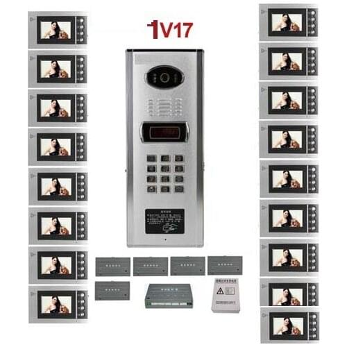 Building Home security Video Intercom System 4.3" LCD Video Door Phone IR Home Video Doorbell For 17-Apartments 1 Doors