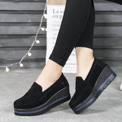 2018 Autumn Women Flats Thick Soled Genuine Leather Platform Sneakers Shoes Female Casual Shoes Slip-On Flats Creepers