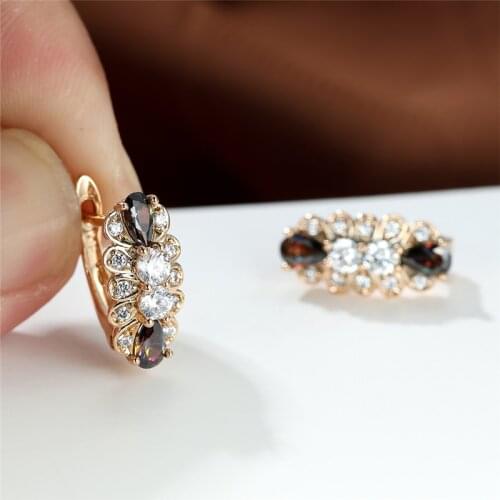 Boho Female Cute Flower Earrings Rainbow Zircon Geometric Stone Earrings Vintage Rose Gold Color Hoop Earrings For Women Jewelry