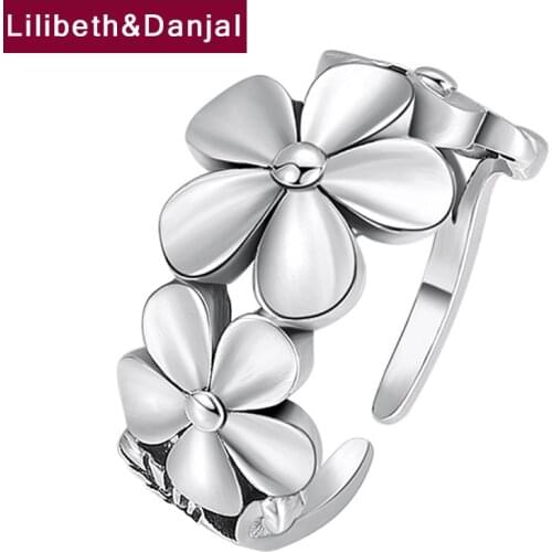 Exquisite Plum Blossom Tail Pure 925 Sterling Silver Flower Opening Women Adjustable Ring Fashion Jewelry 2020 Free Shipping R49