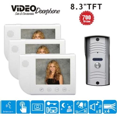 ZHUDELE Top Quality 8.3" video door phone home security intercom system doorbell 700 TVL HD camera waterproof cover 1V3