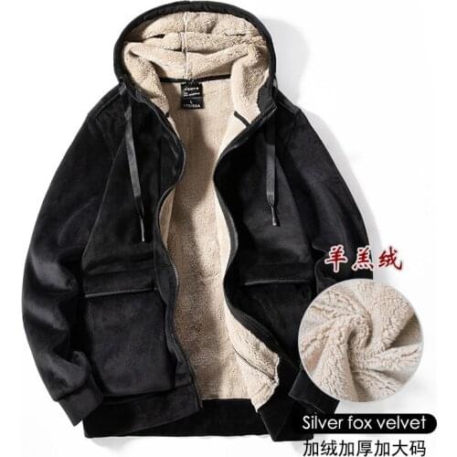 Cross-border winter plus-size plus fleece sweatsuit mens sport coat with warm warm lamb fleece coat jacket