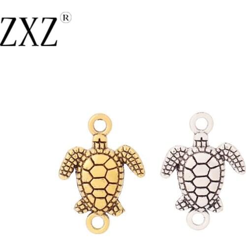 ZXZ 50pcs Tibetan Silver/Gold Turtle Tortoise Connector Charms for Bracelet DIY Jewelry Making Accessories