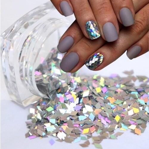 1 Box Holographic Nail diamond Sequins Laser Silver Nail Glitter Flakes Rhombus Shape Paillette Sparkly Nail Art Decoration