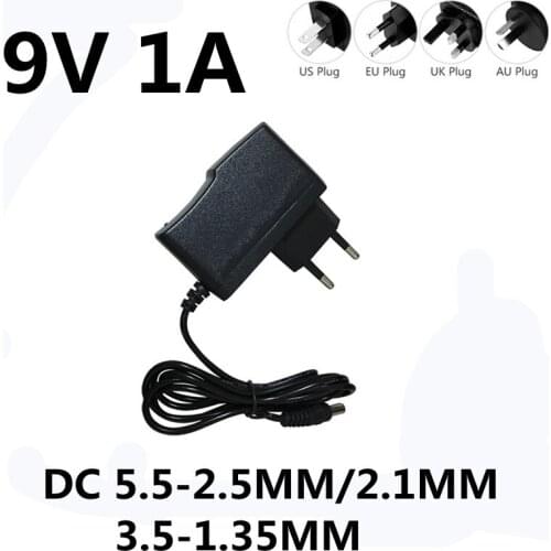 1PCS DC 9V1A 9V 1A Power Supply AC 100V-240V Converter Adapter EU Plug Charger 5.5mm x 2.1mm-2.5mm 1000mA for arduino Diy Kit