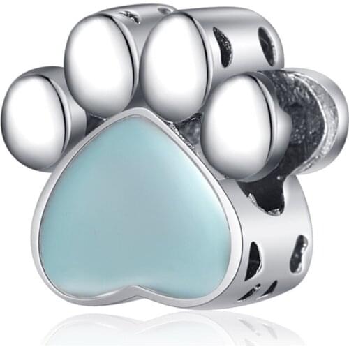 1Pcs New Cute Blue Footprints Pendant DIY Beads Suitable for Original Pandora Charm Bracelet Ladies Jewelry Making Gifts