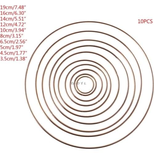 10Pcs/set Gold Metal Dream Catcher Dreamcatcher Ring Macrame Craft Hoop DIY Accessories 35-190mm 10 Szies