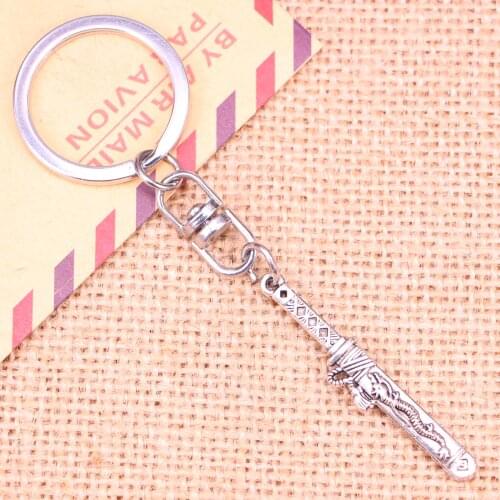 20pcs New Fashion Keychain 44*8 mm samurai sword in sheath Pendants DIY Men Jewelry Car Key Chain Ring Holder Souvenir For Gift