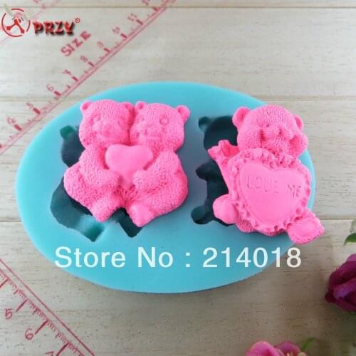 3PCS little bear new style large wholesale hot sale chocolate silicon mold fondant Cake decoration mold (si249)