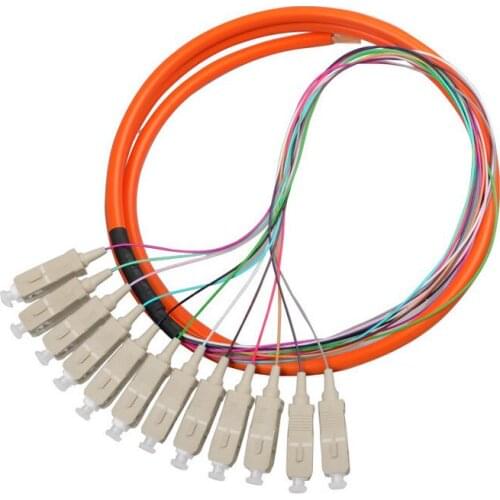 5pcs/lot 12 core Fiber Optic Bundle Pigtail SC multimode fiber optical MM OM1 62.5/125, 1-3 Meters Free shipping