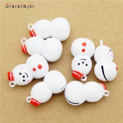 5pcs Christmas Metal Enamel Bells Charm Red White Snowman Shape Pendant For Necklace Bracelet Jewelry DIY Xmas Decor Findings