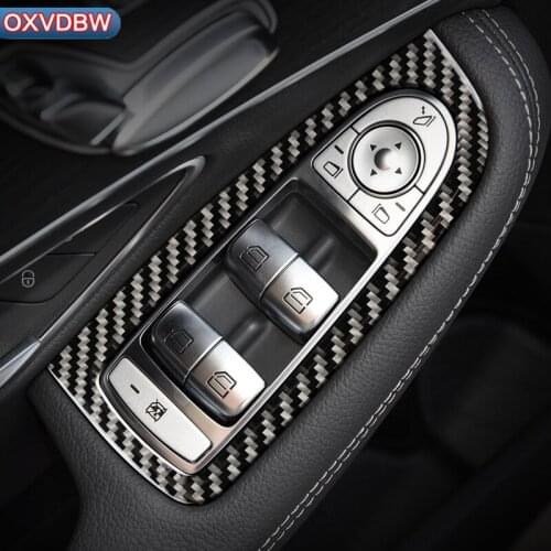 For Mercedes C Class W205 GLC Accessories Carbon Fiber Car Window Switch Armrest Panel Trim C180 C200 LHD RHD Styling Stickers