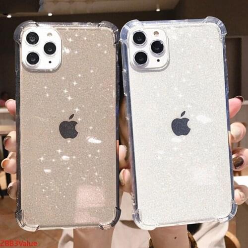 Glitter Transparent Shockproof Phone Case For iPhone 12 Pro 11 Pro Max XR X XS Max 7 8 Plus SE 2020 Soft TPU Shining Back Cover