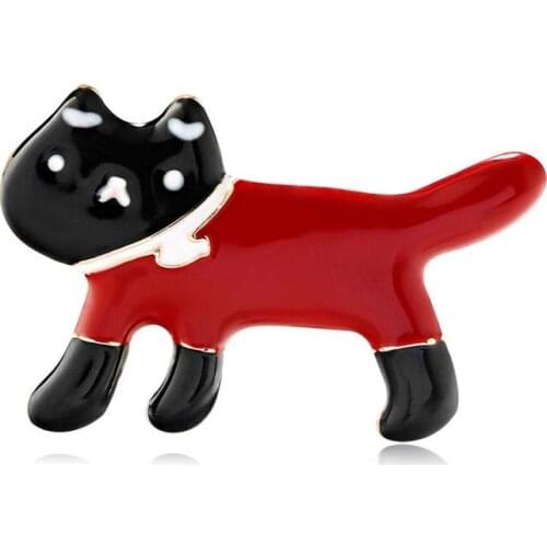 Fshion Cartoon Red Cat Animal Enamel Brooch Coat Lapel Pin for Women Dress Decorations Corsage Clothing Jewelry Accessory AL463
