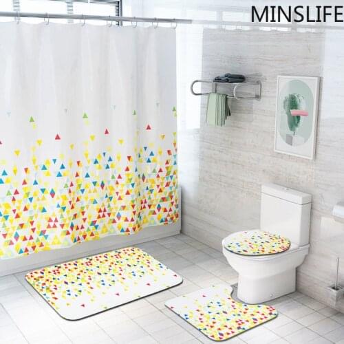 Color Geometric Graphic Printing Waterproof Shower Curtain Bath Curtains Set Toilet Cover Pad Floor Mat Bathroonm Decoration