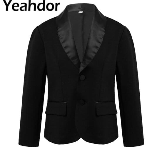 Flower Boy Formal Dress Blazers Wedding Tuxedo Kids Boys Long Sleeve Suit Coat Top Black Jacket Coats Children Host Costume