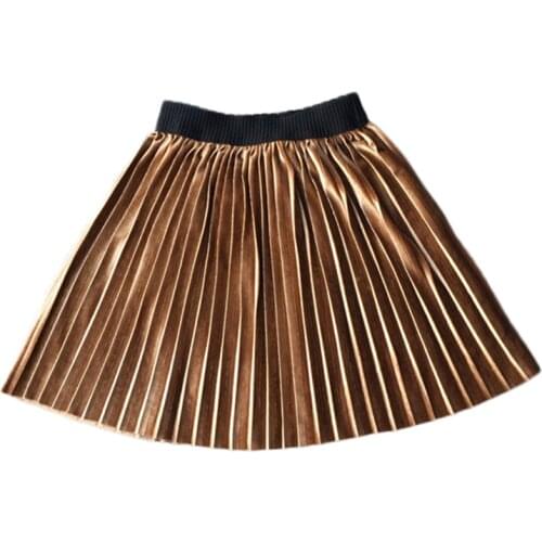 Kids Girls Pleated Skirts 2020 New Velvet Pink Gold Skirts High Waist Knee Length Tutus Children Casual Clothing For 3-8Y GS20