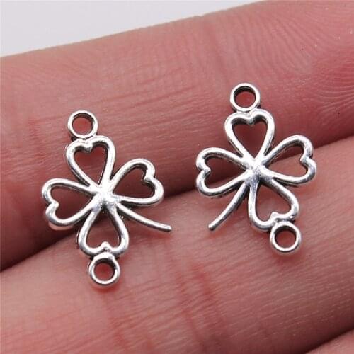 40pcs 11x16mm Hollow Lucky Clover Connector Charm For Jewelry Making Antique Silver Plated Jewelry Accessories