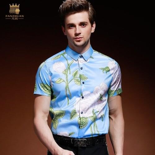Fanzhuan Free Shipping New mans fashion male man man 2018 summer anti-wrinkle short-sleeved flower printed Europe shirt 812073