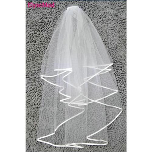 Popular White Ivory 2 Layers Bridal Veils with Ribbon Edge Short Bridal Veil Wedding Accessories Real Photo