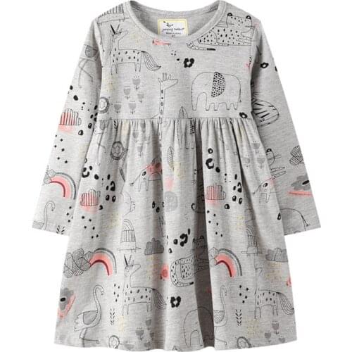 New Autumn Princess Animals Applique Cotton Print Fashion Birthday Girls Dresses Cartoon Clothes