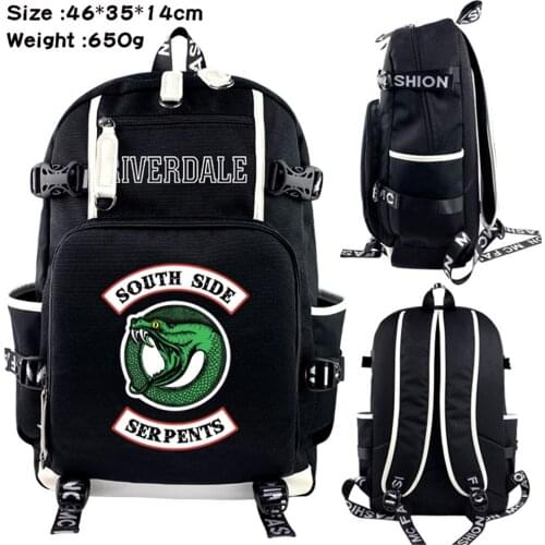 Anime Riverdale Student Backpack Canvas Packsack Black Zip Shoulders Laptop Bag Travel Teenager Schoolbag Unisex Cartoon Bookbag