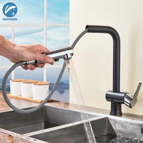 Chrome Black Pull Out Kitchen Faucet Single Handle Deck Mounted Bathroom Kitchen Tap Hot Cold Water Mixer Tap Stream Spray Head