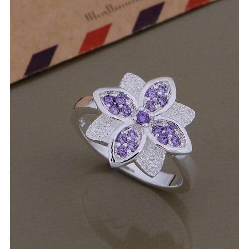 925 Sterling Silver Ring Fashion Jewerly Ring Women&Men Four Leaf Clover inlaid purple stone /erianipa gheaoyla AR714