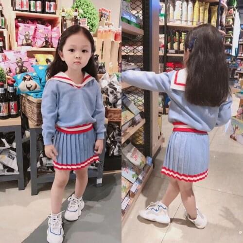Spring autumn girls clothing set girls knitted hooded sweater with skirt set cotton wool knitting sweater 2pcs set