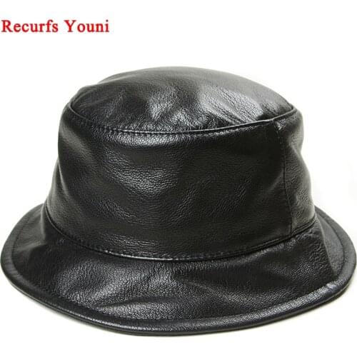 Korean Winter Women Black Real Leather Fisherman Hats For Men Male Casual Fishing Hat Basin Caps Man Streetwear Bucket Gorra