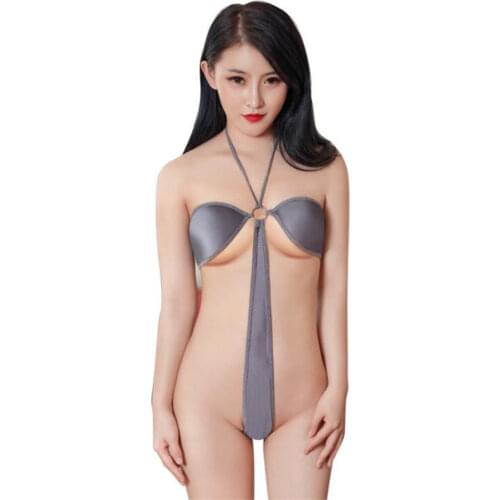 Sexy bikini swimwear women swimsuit one piece biquini bikinis Solid color Oily cloth String Halter Cruciform metal ring Beach
