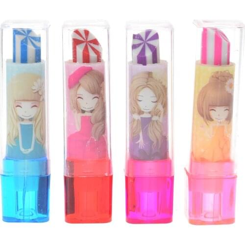 Cute Rubber Eraser Rotary Lipstick Design Student Stationery Pencil Eraser Material Escolar Gift for Kids Correction Supply