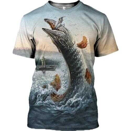 Fishing Harajuku-3D Cartoon T-shirt Mens and Womens Printed O-neck T-shirt Street T-shirt 2021 Summer New