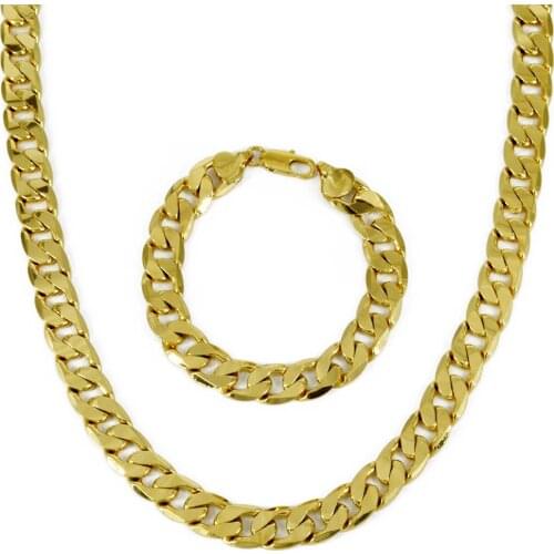 Anniyo Africa Necklace Bracelets set for Men Gold Color & Copper Jewelry Hip Hop Heavy Chain Ethiopian/Arab/Middle East #050302