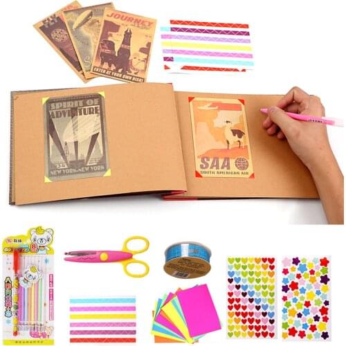 40 Sheets DIY Scrapbook Photo Album Kit with Stickers Postcards Tape Scissors for Valentines Christmas Birthday Scrapbook Album