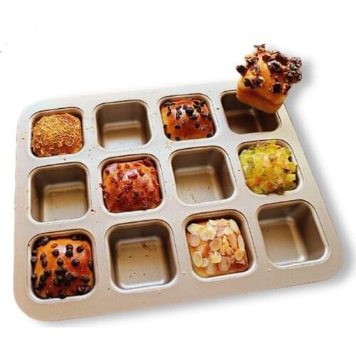 2021 New Arrival Easy To Clean Gold 12 Cup Square Bread Moulds Non Stick Bread Pans Glod Cake Pans Kitchen Tools