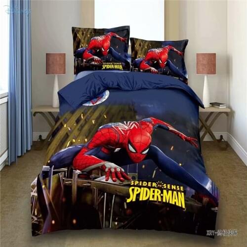 New Navy Blue Spider Man Printed Duvet Cover Bed Sheet Pillowcase Children Cartoon Spider Man Bedding Set Comforter Cover 2/3pcs