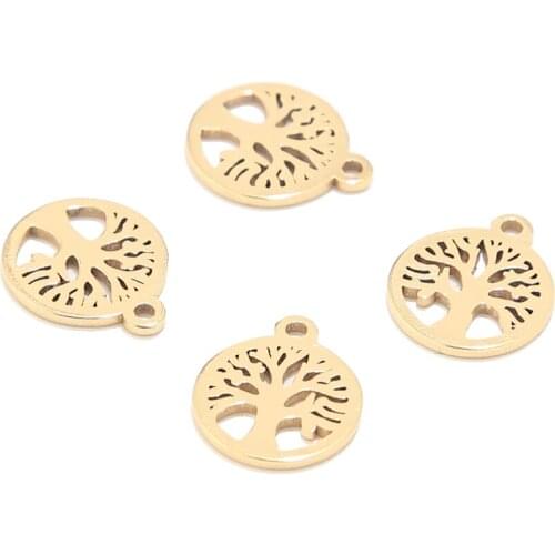 20pcs 10mm Stainless Steel Gold Tree Charms for Earring Pendant Bracelets Accessories DIY Handcrafted Jewelry Making