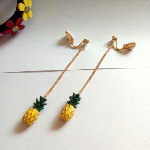 Korea Style pineapple Alloy drop oil Clip on Earrings No Pierced for Women Party Fashion No Hole Earrings Factory Wholesale