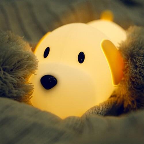 Silicone Dog LED Night Light Touch Sensor Dimmable Timer Puppy Lamp USB Rechargeable Bedroom Bedside Lamp for Children Kids Baby