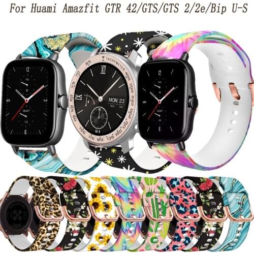 Printing Silicone Watchband For Huami Amazfit Bip/U/S/GTS/2/2e/GTR 42 Bracelet Band Strap Correa Easy install Fashion wristband