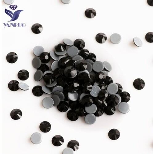 YANRUO 2058HF Jet HotFix Rhinestones Stones And Crystals Black Rhinestone Iron on Crystals Hot Fix Crystals Glass Dress Clothes