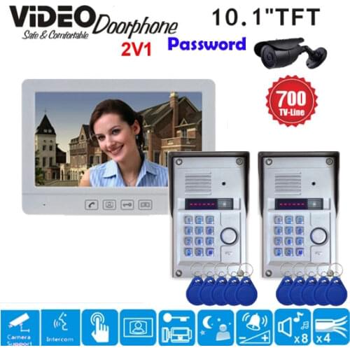 ZHUDELE Home Security Intercom System 10.1 Video Door Phone,RFID Panel Camera with Water-proof Cover In Stock 2Cameras+1Monitor
