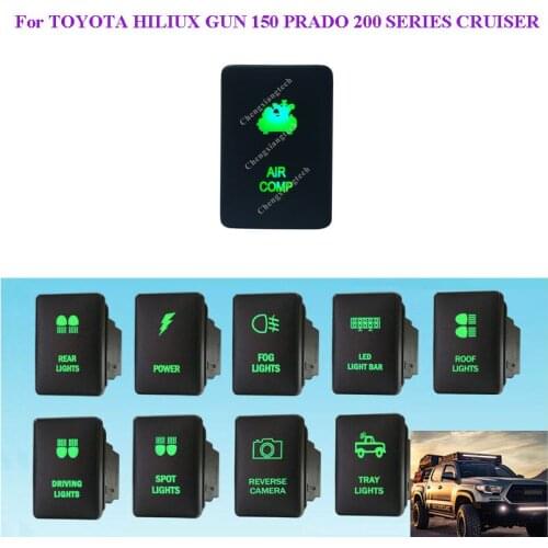 Green LED DIY Switch 12V 3Amp AIR COMP Push Button Switch ON OFF For Hilux Prado 150 200 Toyota 2015 Rav4 + Wire