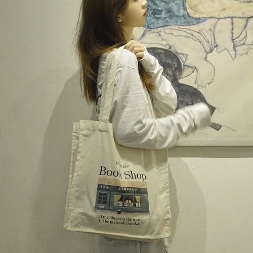 Women Canvas Shopping Bag Library Books Bag Ladies Cotton Cloth Shoulder Bags Eco Handbag Reusable Grocery Shopper Tote For Girl